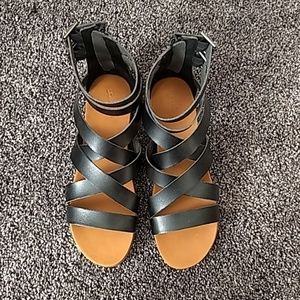Black Faux Leather Gladiator Sandals - Size 10